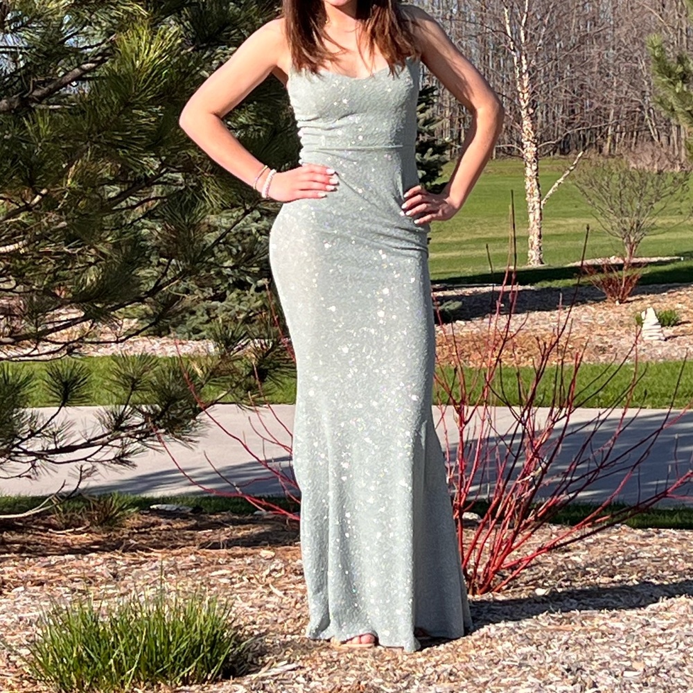Mint green sparkly prom dress
